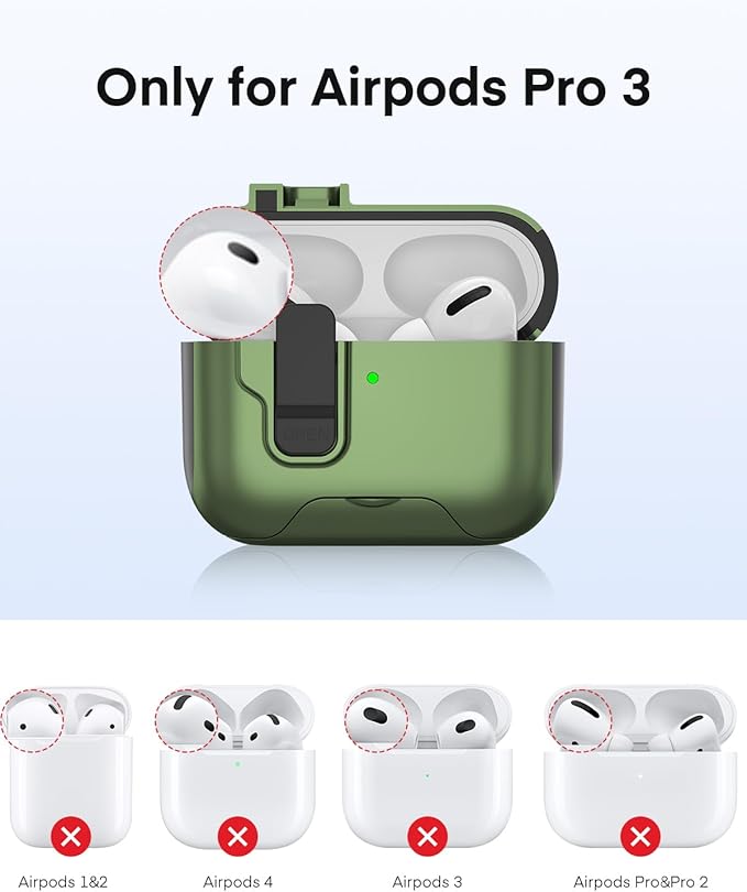 Maxjoy for AirPods Pro 3 Protective Case with Cleaning Kit, Military Hard Case with Lock Shock-Absorbing, Military Green