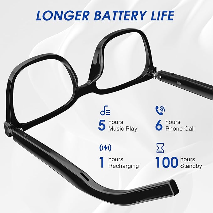 Smart Glasses, Photochromic Anti Blue Light Bluetooth Sunglasses, UV400 Protection, Open-Ear Audio, Hands-Free Calls, Voice Assistant, Wireless Eyewear for Men Women