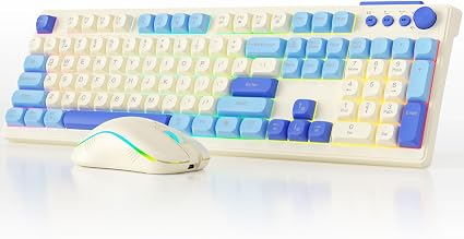 Wireless Keyboard and Mouse Combo, RGB Backlit Rechargeable 2000 mAh Battery, Wireless Computer Keyboards, Tri-Mode Bluetooth/2.4GHz/USB-C Custom Creamy Keyboard, RGB Backlit Media Knob
