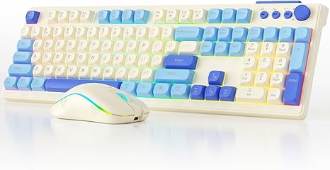 Wireless Keyboard and Mouse Combo, RGB Backlit Rechargeable 2000 mAh Battery, Wireless Computer Keyboards, Tri-Mode Bluetooth/2.4GHz/USB-C Custom Creamy Keyboard, RGB Backlit Media Knob