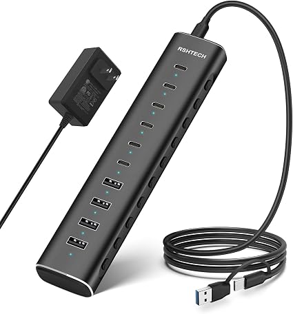 RSHTECH 10-Port Powered USB C 3.2 Hub 60W with 10Gbps USB 3.2 Ports(6C+4A) - Image 4