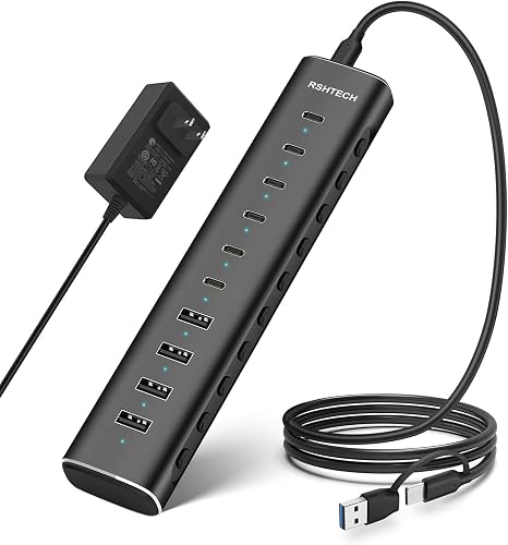 RSHTECH 10-Port Powered USB C 3.2 Hub 60W with 10Gbps USB 3.2 Ports(6C+4A) - Image 5