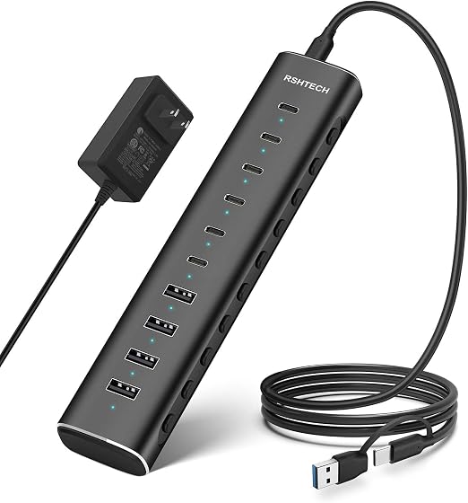 RSHTECH 10-Port Powered USB C 3.2 Hub 60W with 10Gbps USB 3.2 Ports(6C+4A) - Image 6