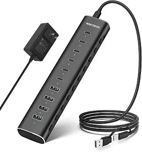 RSHTECH 10-Port Powered USB C 3.2 Hub 60W with 10Gbps USB 3.2 Ports(6C+4A) - Image 1