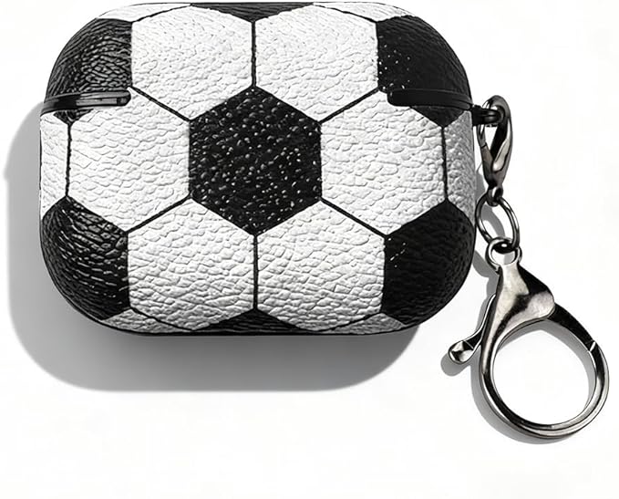 for Leather AirPods Pro 3 Case 2025 (A2700/A2931) - Sport Ball Shape, with Lock, Skin Accessory - Charging Case Cover for Men Women, Soccer