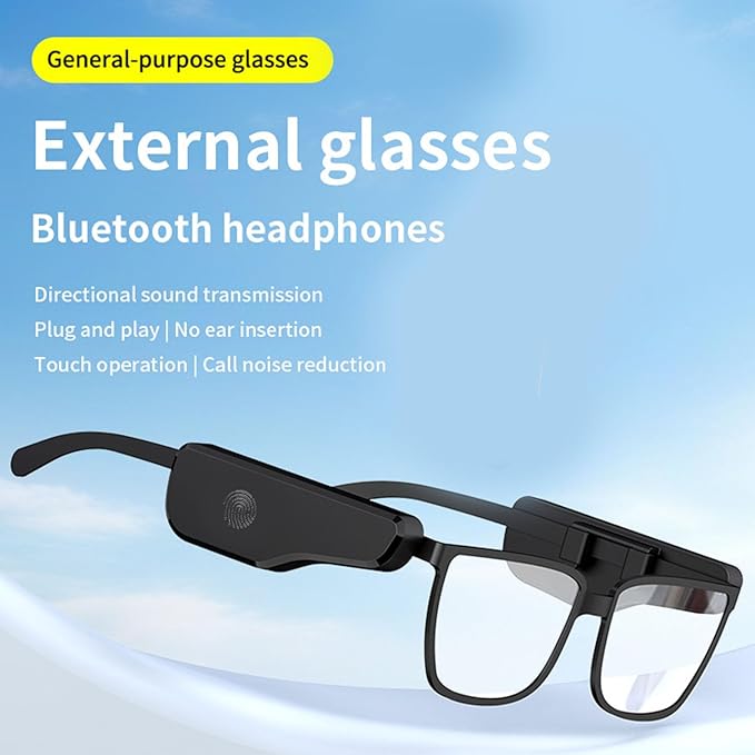 External Glasses Bluetooth Headphones, Open Ear Audio & Bone Conduction for Sports Running, Wireless Universal Fit Headphones for Glasses