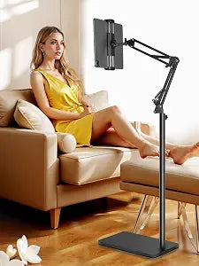 Lucky Trip Tablet Floor Stand with Double Heavy Duty Stable Base Never Tip Over, Adjustable Height Swivel Overhead Bed Tablet Phone Stand Holder for iPad, Kindle, Galaxy Tab, Cell Phones(4.7''-13'')