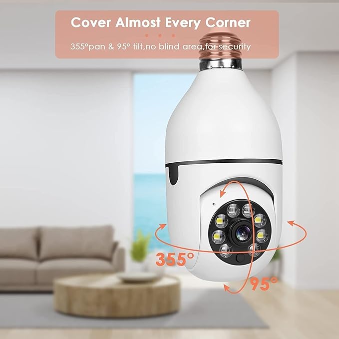 2PCS 2.4GHz & 5GHz Wireless WiFi Light Bulb1080P Security Camera Wireless Outdoor, 360° Indoor Light Socket Security Cameras for Home Security with 2-Way Audio, Smart Motion Detection (2PCS)