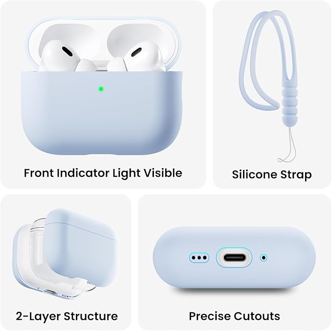 ORNARTO Compatible with AirPods Pro 3 Case 2025, Full Protective Hybrid Silicone for AirPods Pro 3rd Generation Case, Front LED Visible Skin Cover-Baby Blue