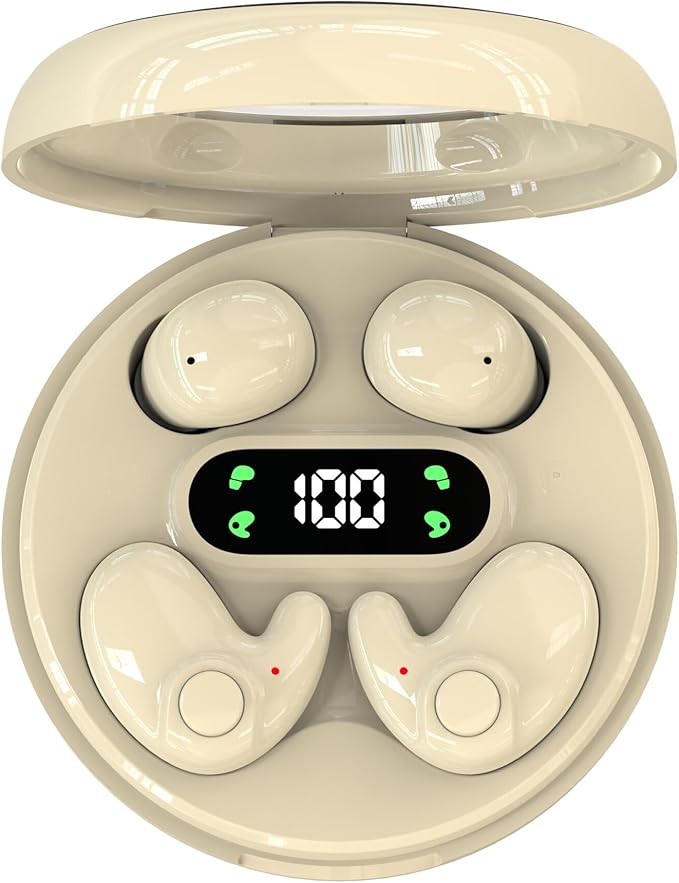 Two Pairs Mini Invisible Bluetooth Earbuds,Comfortable Wireless Sleep Headphones,with Mic,IPX5 Waterproof Earphones,Stereo Sound Quality Earphones,for Side Sleepers Sports (Khaki)