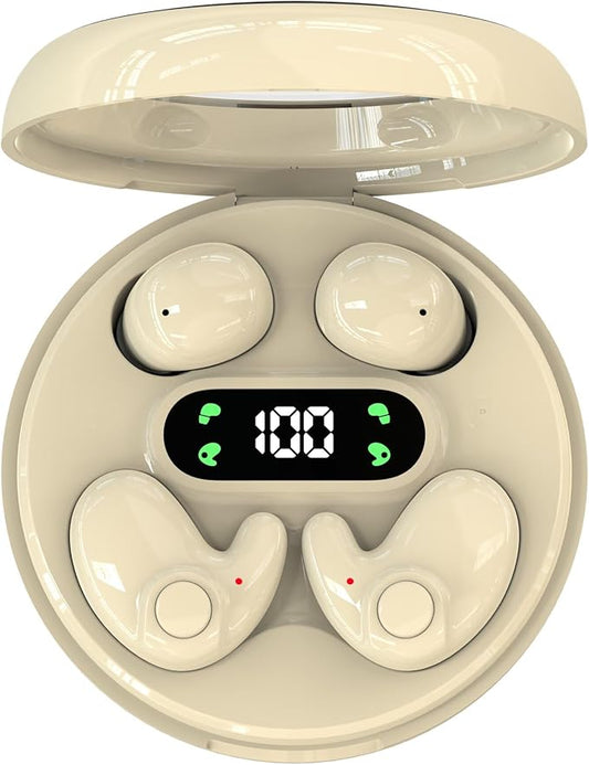 Two Pairs Mini Invisible Bluetooth Earbuds,Comfortable Wireless Sleep Headphones,with Mic,IPX5 Waterproof Earphones,Stereo Sound Quality Earphones,for Side Sleepers Sports (Khaki)