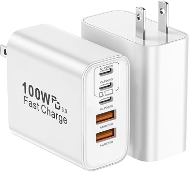 USB C Charger Block, 2-Pack 100W 5-Port USB C Wall Charger iPhone Charger Fast Charging PD Power Adapter+QC Wall Plug Multiport Type C Brick Chargers for iPhone 17 16 15 14 13 Pro Max,Samsung,MacBook