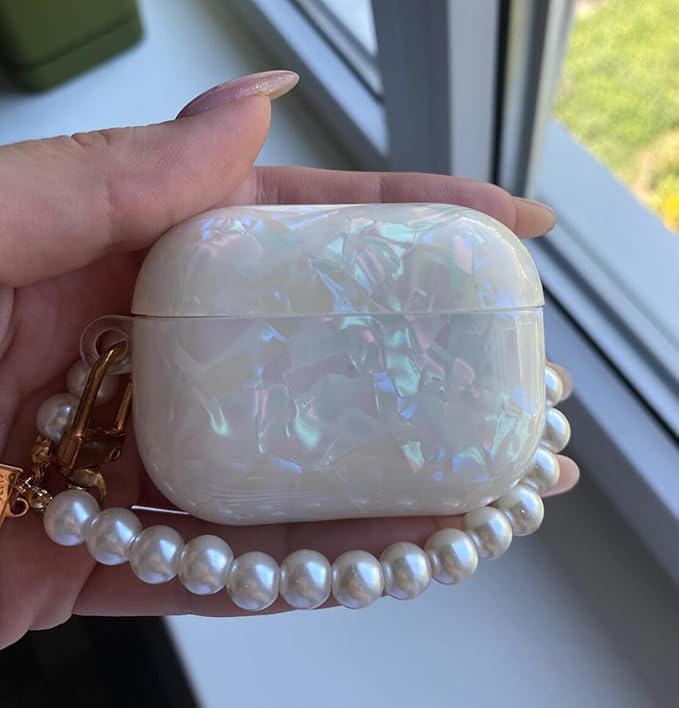 for Cute Glitter Airpods Pro/Pro 2 Gen Case with Cleaner Pen, Shell Pattern iPod Pro 2nd/1st Generation Cover Protective Skin Girl Women with Luxury Pearl Keychain 2023/2022/2019 - Colorful