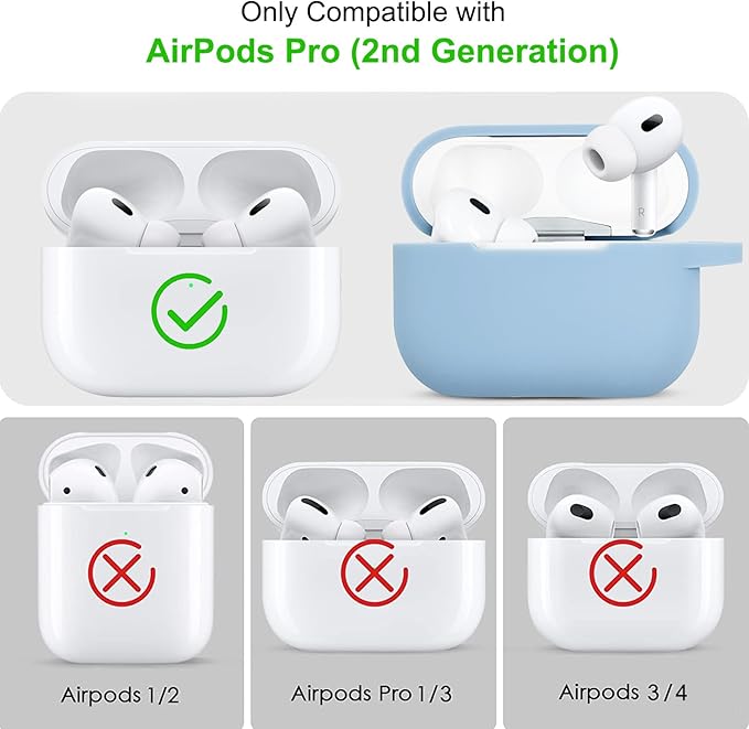 Compatible with Airpods Pro 2nd Generation Case Cover 2022, Soft Silicone Protective Cover with Bracelet Keychain for Apple Airpods Pro 2 Case for Women (Sky Blue)