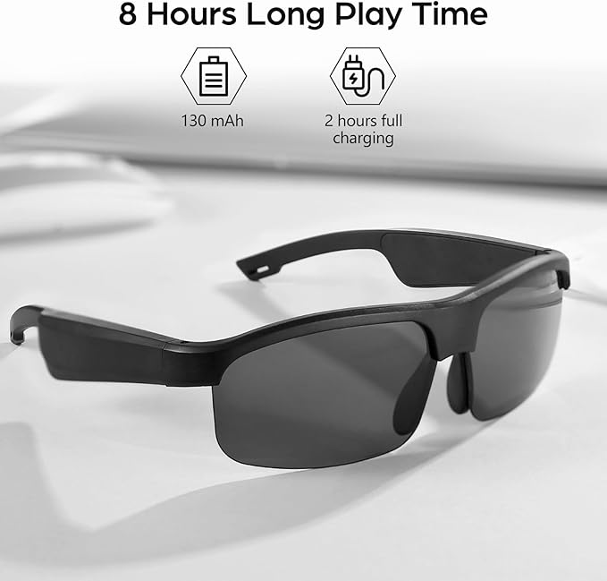 Smart Glasses, Polarized Bluetooth Sunglasses with Speaker, Voice Assistant, Open Ear, UV Protection Outdoor Audio Glass (Black Frame-Black Lens-Style2)