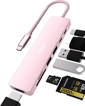 7-in-1 USB C Hub with 4K@60Hz HDMI, 2 USB-A, 1 USB-C, 100W PD Charging, SD 3.0 /TF 3.0 Card Reader, Compatible with MacBook Pro/Air/Neo, iPad Pro, iMac, iPhone 15-17 (Blush)