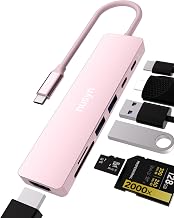 7-in-1 USB C Hub with 4K@60Hz HDMI, 2 USB-A, 1 USB-C, 100W PD Charging, SD 3.0 /TF 3.0 Card Reader, Compatible with MacBook Pro/Air/Neo, iPad Pro, iMac, iPhone 15-17 (Blush) - Image 1
