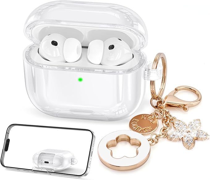 Case for Airpods iPods Pro 3 Case 2025 with Phone Stand for Women-VISOOM Clear Air Pod iPod Pro3 Cases Cover Cute Girly Airpods Case Pro3 Bling Glitter AirPods Pro3 Cases Hard Shell with Keychain