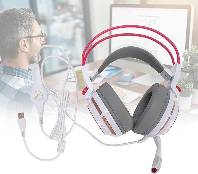 Gaming Headset 7.1 Surround Sound, Vibrating LED Light Headphone, USB Headset for Gaming with Coaxial Resonance Unit, Real Time Communication for PC Switch