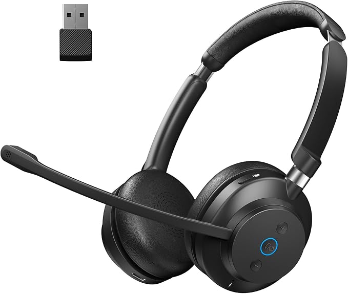 BINNUNE Wireless Headset with Mic for Work, Bluetooth & USB Dongle for PC