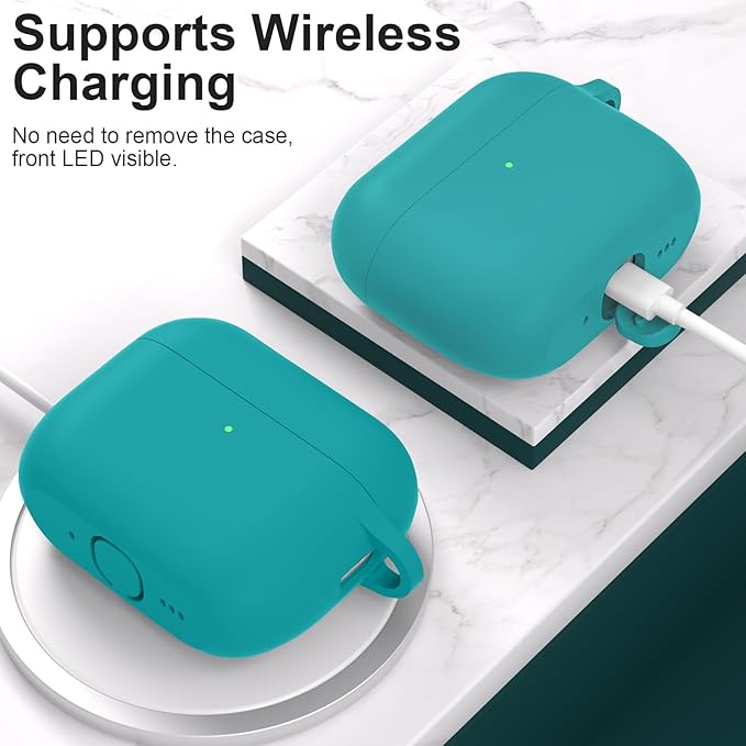 ATUAT for AirPods Pro 3 Case Cover with Cleaner, Protective Soft Silicone Skin with Keychain for Women Men for Apple AirPods Pro 3rd Generation Case(2025), Front LED Visible, Teal