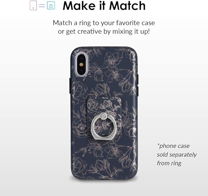 Velvet Caviar Cell Phone Ring Holder - Finger Ring & Stand - Improves Phone Grip Compatible with iPhone, Galaxy and Most Cases (Except Silicone/Leather) - Black Rose Gold Flower