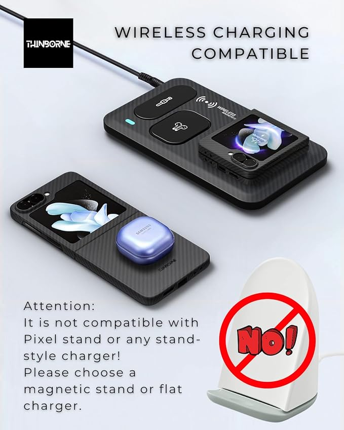 Thinborne Compatible with Samsung Galaxy Z Flip 7 FE Case and Z Flip 6 Case, [600D Aramid Fiber] [Magnetic Charging] [Ultra Thin] [Minimalist Style] [Carbon Fiber Textures]
