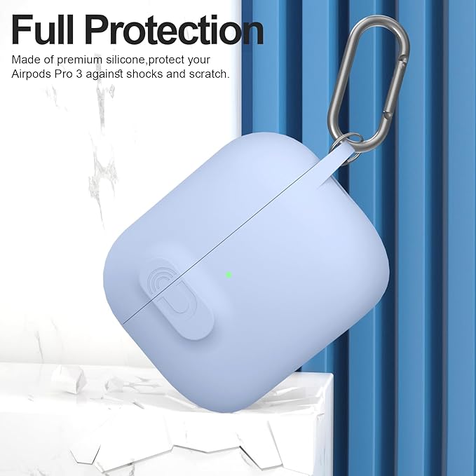 ATUAT for AirPods Pro 3 Case with Magnetic Lid Lock, Protective Soft Silicone Cover with Keychain Cleaner Kit for Women Men for Apple AirPods Pro 3rd Generation(2025), Front LED Visible, Light Blue