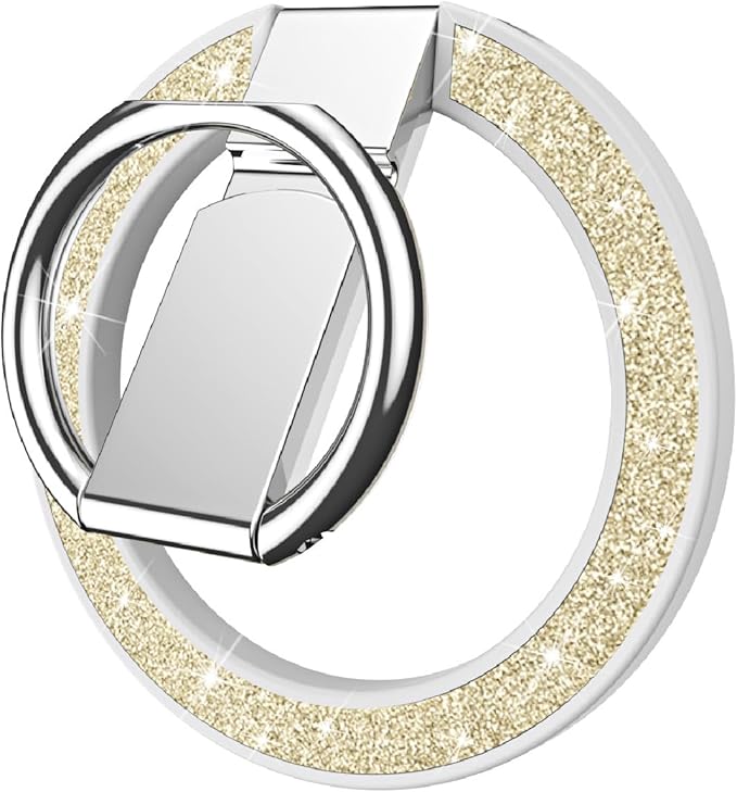Guppy Glitter Magnetic Cell Phone Ring Holder, 360° Rotation Magnetic Phone Grip with Adjustable Kickstand Finger, Strong Metal Stand Compatible with MagSafe iPhone 16/15/14/13/12 Series-Gold