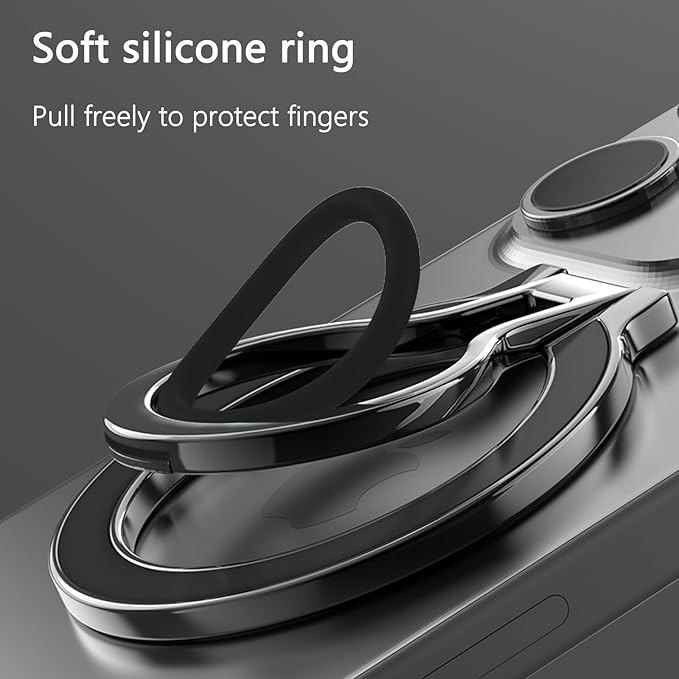 Magnetic Phone Ring Stand for MagSafe, Adjustable Silicone Finger Grip Holder with Kickstand, Compatible with iPhone 16/15/14/13/12 Series & Android Devices – 8D Black