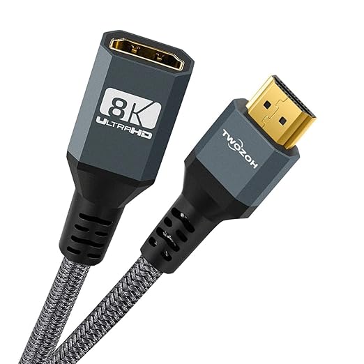 Twozoh 8K 4K HDMI Extension Cable, HDMI 2.1 Male to Female Cable, Nylon Braided HDMI Extender Cable Support 8K@60Hz 4K@120Hz 48gbps（5FT）