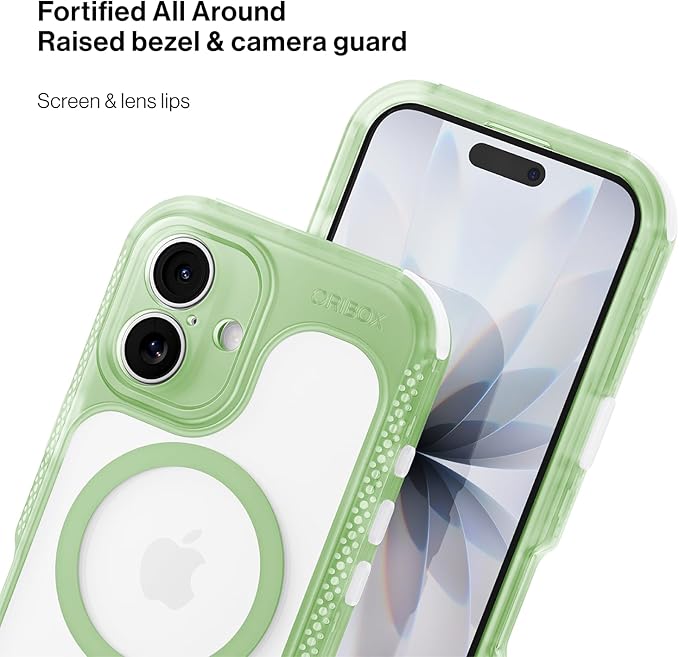 ORIbox Seralyn Series for iPhone 16 Case - MagSafe Compatible, Triple-Layer Shockproof Protection, Crystal-Clear Back with Elegant Matte Frame(6.1", Sage Aura)