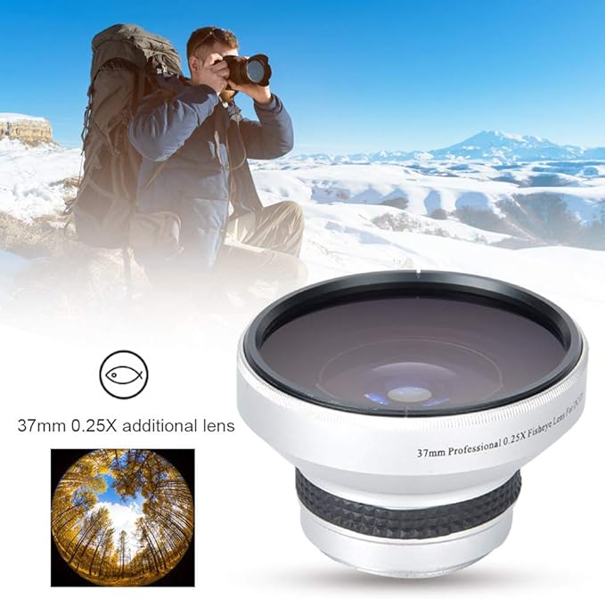 0.25X Super Fisheye Additional Lens for 37mm Caliber Camera Lenses,Suitable for Macro Close Up 12.5X Macro Lens