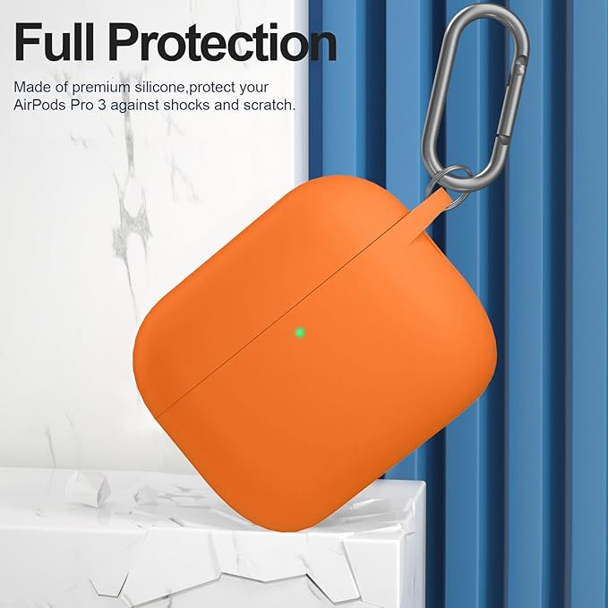 ATUAT for AirPods Pro 3 Case Cover with Cleaner, Protective Soft Silicone Skin with Keychain for Women Men for Apple AirPods Pro 3rd Generation Case(2025), Front LED Visible, Bright Orange
