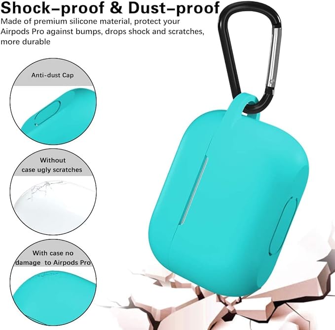 Lerobo Compatible with AirPods Pro 2 Case,Soft Washable Silicone Protective Cover for Airpods Pro Supports Wireless Charging with Carabiner Front LED Visible,Teal