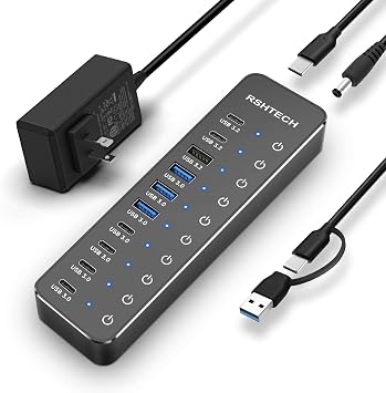RSHTECH 10-Port Powered USB 3.2/USB C Data Hub Splitter 60W, RSH-ST10C-6 - Image 2