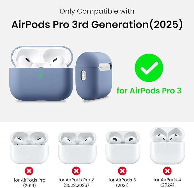 ORNARTO Compatible with AirPods Pro 3 Case 2025, Full Protective Hybrid Silicone for AirPods Pro 3rd Generation Case, Front LED Visible Skin Cover-Fresh Mint