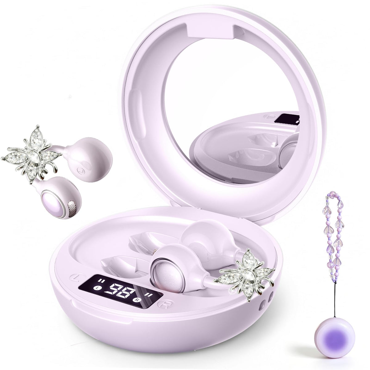 Clip On Open Ear Earbuds with Crystal Butterfly Earrings, Bracelet