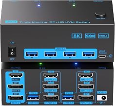 HDMI/DP KVM Switch 3 Monitor 2 Computer, Reyoten Triple Monitor KVM 8K@60Hz - Image 1