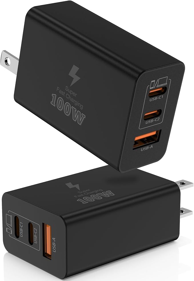USB C Charger Block, 100W GaN 3-Port Super Fast Charging Station Hub,USB C Multi Wall Cube Plug,65W Type C Power Adapter Brick Box for MacBook Pro/Air,iPad,Apple iPhone 17 16 15 Pro Max,Samsung Galaxy