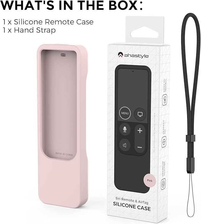 AhaStyle Protective Case for Apple TV Siri Remote with AirTag Holder, Anti Slip Silicone Cover Compatible with Apple TV 4K & HD [Pink]
