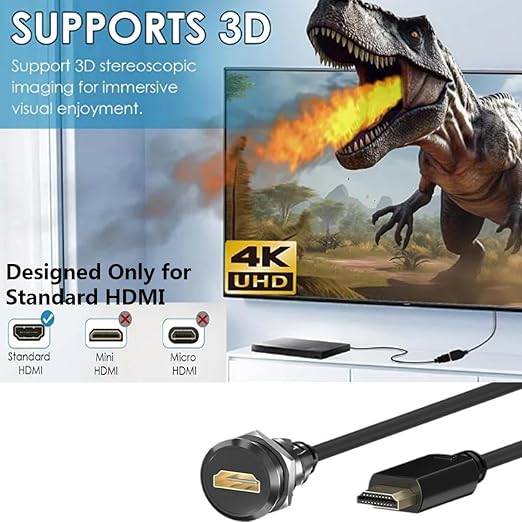 PENGLIN HDMI Panel Mount Extension Cable, HDMI 2.0 Male to Female Adapter Short Extender Cord, Support 4K 3D Compatible with HDTV, Laptop and PC(0.5M/19.69inch)