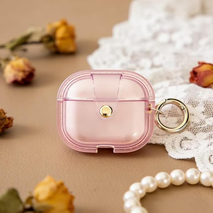 for AirPods Pro 3 Case 2025 with Lock Clear Cases,Soft TPU Cover for Airpods Pro 3rd Case for Air pod Pro 3 Cover with Keychain for Airpods Pro 3 Gen for Women Girls (Pink)
