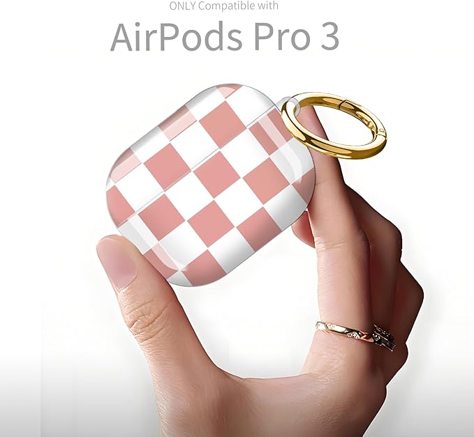 Compatible with AirPod Pro 3rd Generation Case 2025,Fashion Protective Cover with Keychain, Anti-Scratch, Drop Protection,Shockproof Cover for AirPod Pro 3 Women(Pink White Checkered)