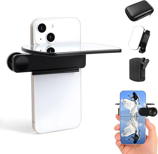 Smartphone Camera Mirror Reflection Clip Kit, Mirror Reflection Clip, Smartphone Selfie Reflector - Adjustable HD Glass Reflection Mirror, Travel Size for Creative Photography (Black)