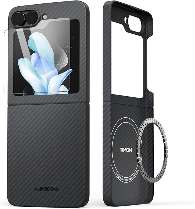 Thinborne Compatible with Samsung Galaxy Z Flip 7 FE Case and Z Flip 6 Case, [600D Aramid Fiber] [Magnetic Charging] [Ultra Thin] [Minimalist Style] [Carbon Fiber Textures]