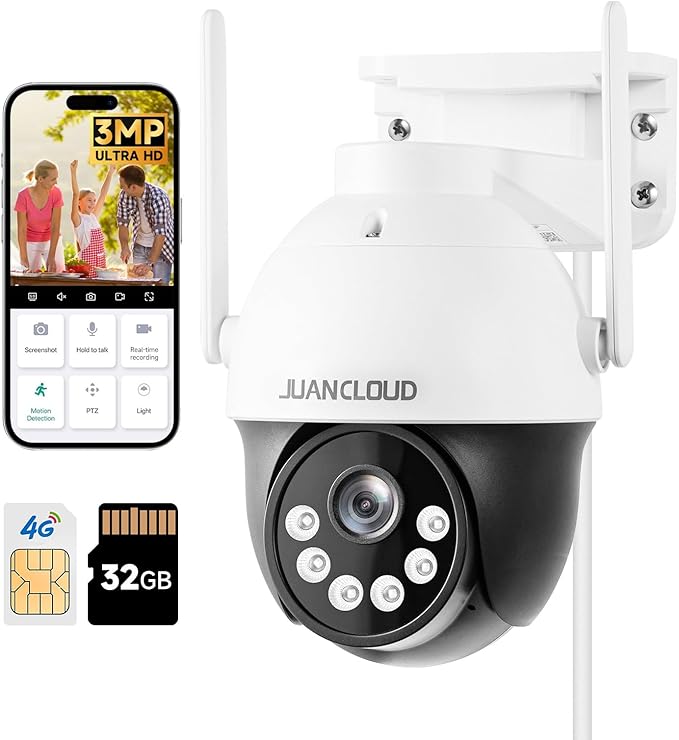 4G LTE Cellular Security Camera Wireless Outdoor, No WiFi Camera with 360° Pan Tilt Auto-Tracking, Siren Alert, Color Night Vision, 2-Way Audio, 32GB SD Card & SIM Card, IP66