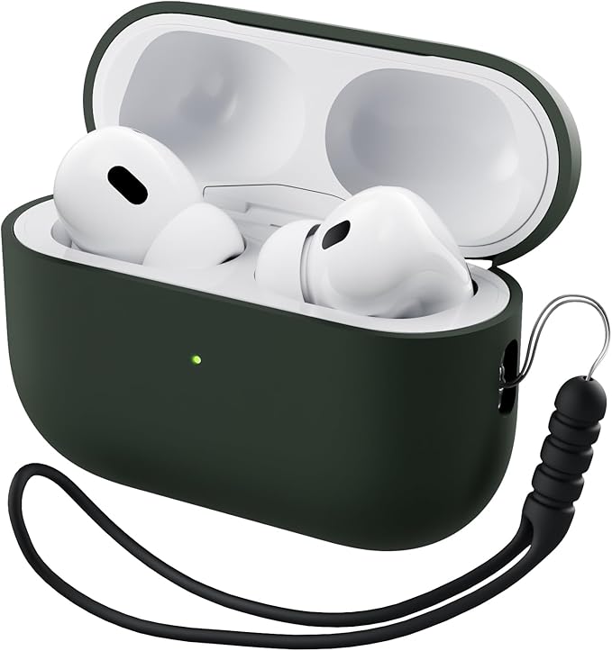 ORNARTO Compatible with AirPods Pro 2 Case 2022, Full Protective Hybrid Silicone for AirPods Pro 2nd Generation Case, Front LED Visible Skin Cover-Mystic Green