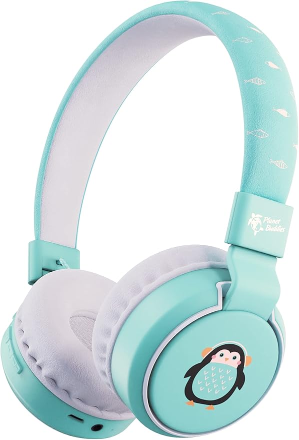 Planet Buddies Penguin Kids Headphones Wireless, On Ear Bluetooth Headphones for Kids with Microphone, 85dB Volume Limiter, Cute Foldable Earphones for Tablets and Phones, Travel, School & Music