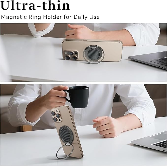 Magnetic Phone Ring Holder for MagSafe, Phone Grip, Compatible with iPhone 17 Pro Max 16 15 14 13 12 and Android, Ultra-Thin Phone Finger Ring Stand, Gunmetal